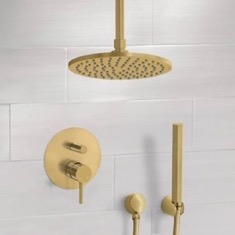 Matte Gold Ceiling Shower With 8 inch Rain Shower Head and Hand Shower